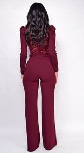 Izara Burgundy Red Lace Jumpsuit